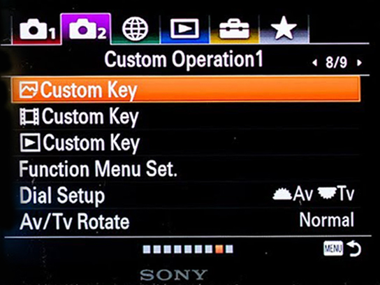 Custom key settings screen