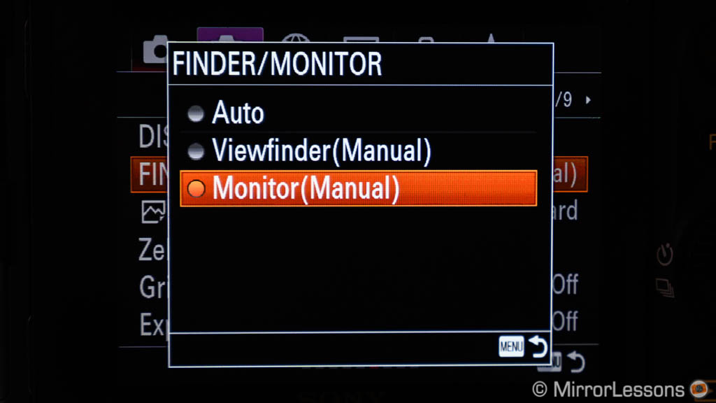 Finder/Monitor settings screen