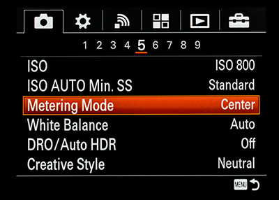 Screenshot of Metering Setting on camera body