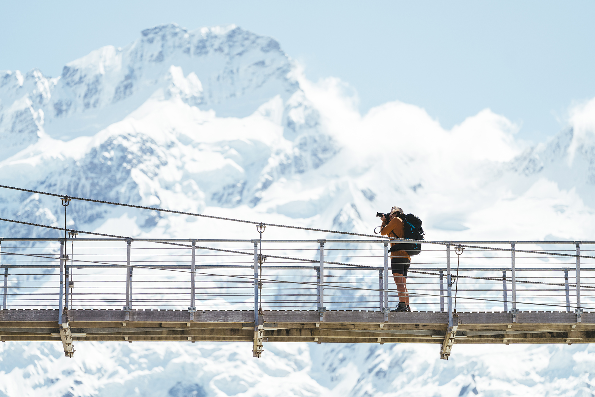 Rope bridge with mountain view